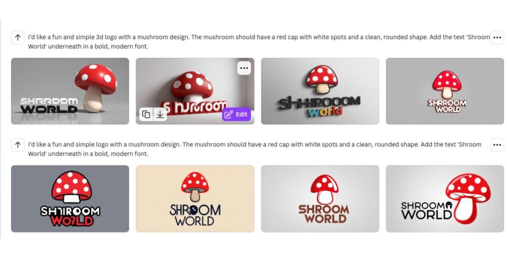 mushroom logo designs made by AI